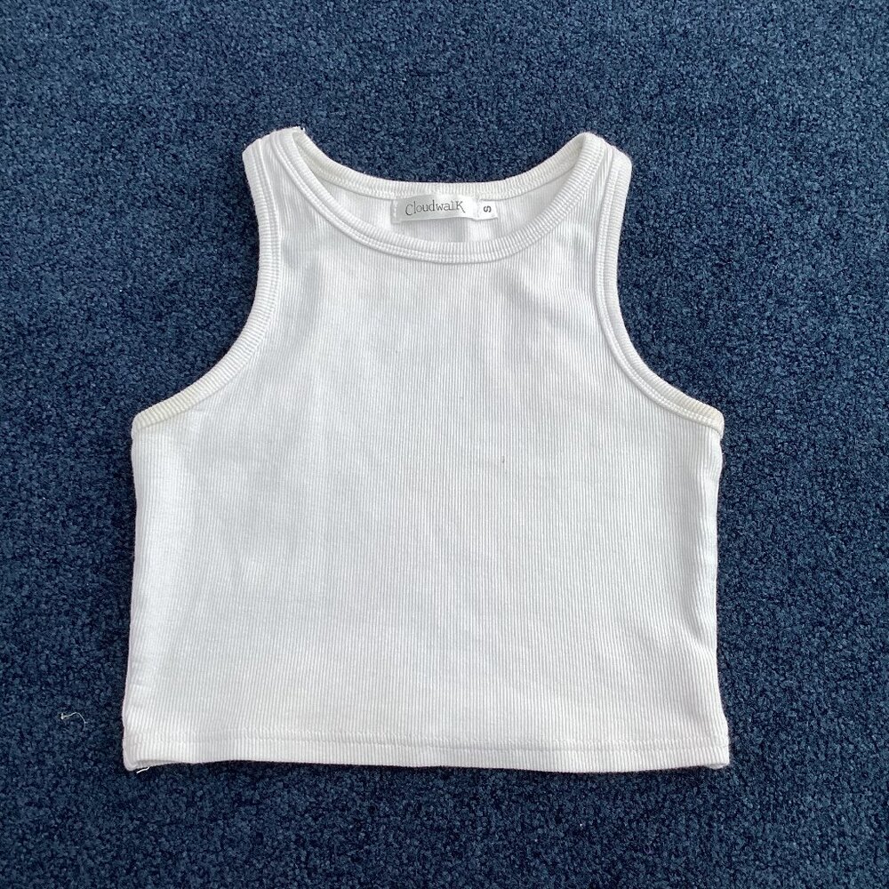 White Cropped Ribbed Tank Top - Small